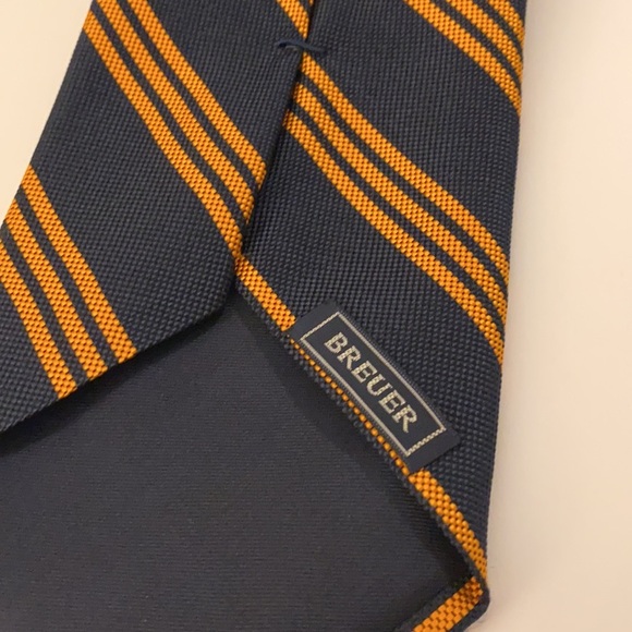 Breuer Silk Orange Blue Stripe Tie Handmade - Picture 3 of 4